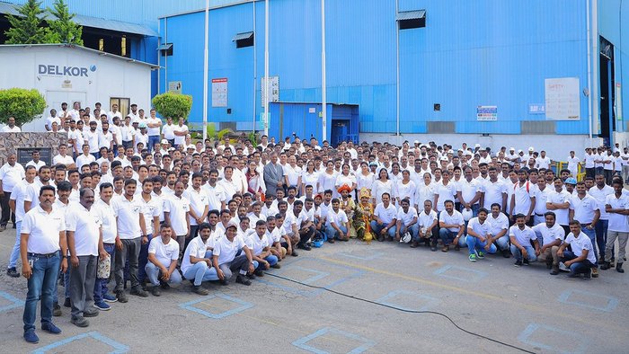 The DELKOR India team in front of the DELKOR India Product Centre in Bengaluru, India.