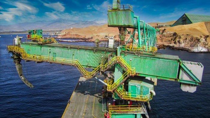 A TAKRAF Ship Loader installed in Peru, similar to the equipment being supplied to PTFI. A shiploader positioned at the port.