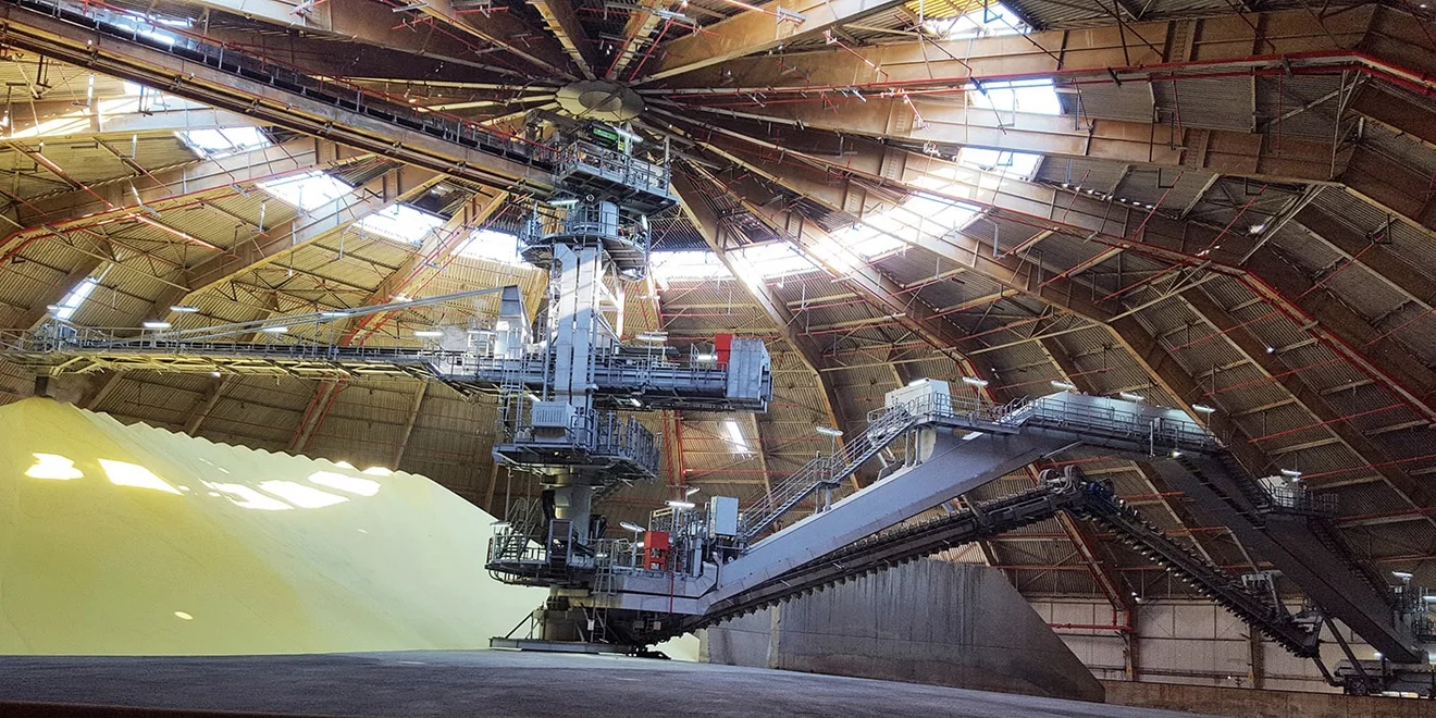 TAKRAF Circular Stacker and Portal Reclaimer for sulfur, Kuwait. TAKRAF Circular Stacker and Portal Reclaimer for sulfur, Kuwait.