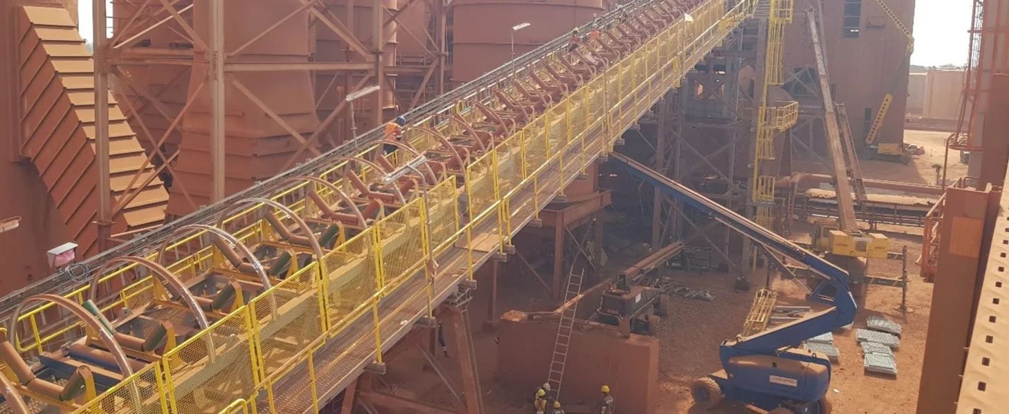 Conveyor replacement at a brownfield project in Guinea. A conveyor being replaced at a brownfield project in Guinea.